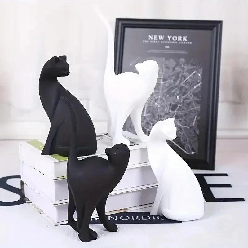 Nordic Couple Cat Sculpture – Resin Love Cat Home Decor