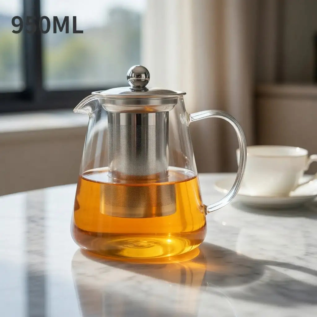 Borosilicate Glass Teapot – Heat-Resistant Kettle with Stainless Steel Infuser