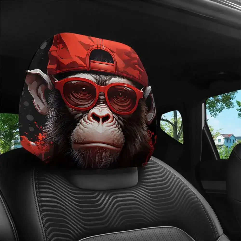 Cool Gorilla Car Headrest Covers - Set of 2, Red Streetwear Design