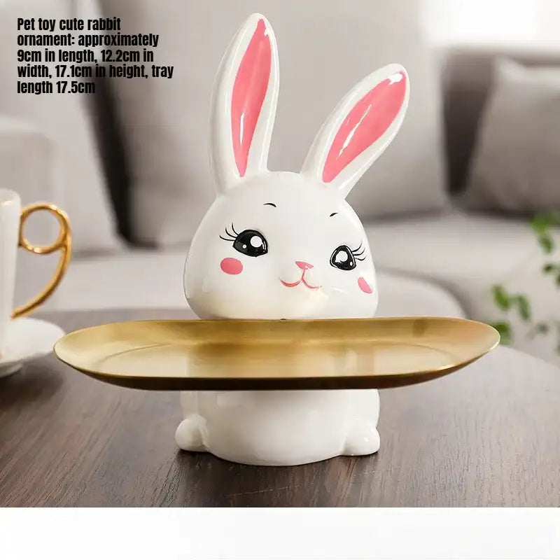 Cute Rabbit Ceramic Tray - White Bunny Jewelry Holder