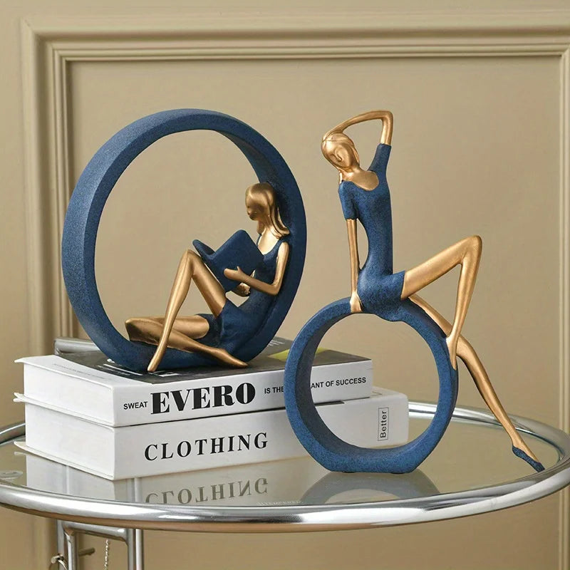 Yoga Reading "OK" Girl Ornament Modern Resin Literary Sculpture