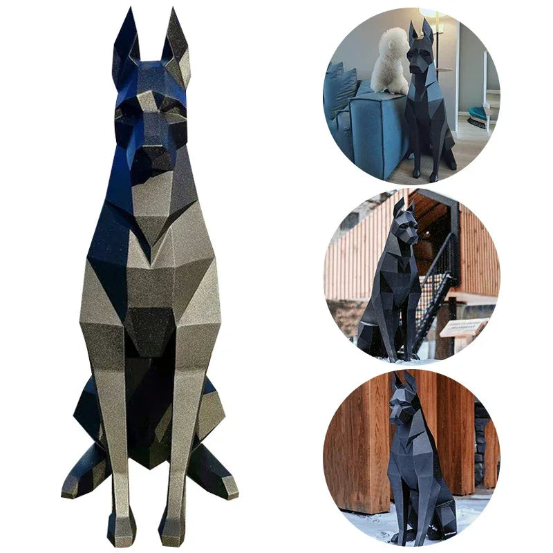 Geometric Doberman Sculpture – Modern Black Statement Decor