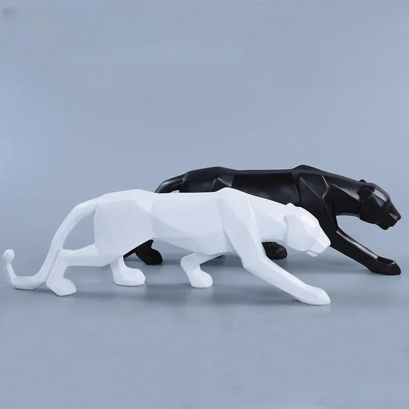 Geometric Panther Sculpture – Modern Abstract Resin Accent