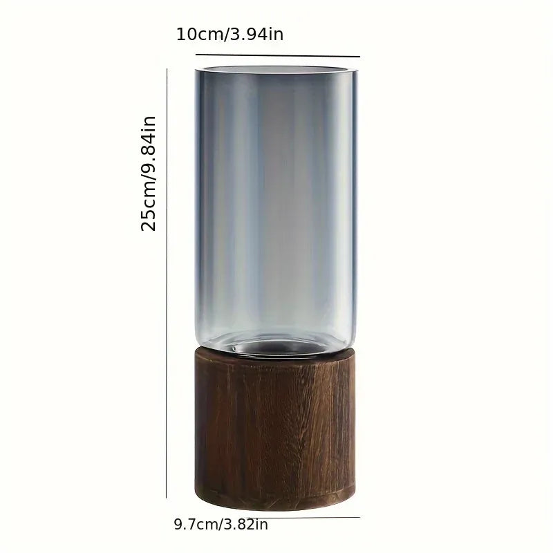 Hydroponic Glass Vase – Minimalist Wooden Base Decor