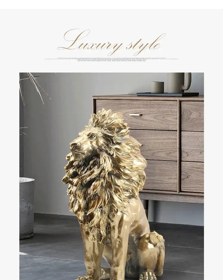 Golden Lion Statue - Large Luxury Resin Sculpture Indoor Floor Decor