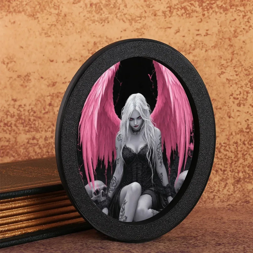 Gothic Oval Angel & Skull Ornament Dark-Style Tattoo Art Decor Piece