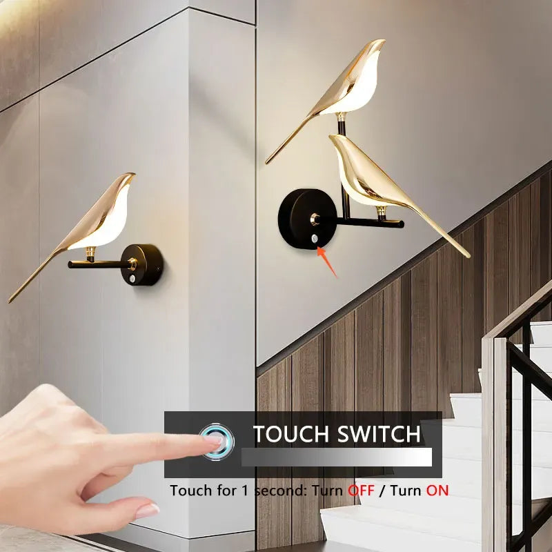 Magpie Bird LED Wall Lamp – 360° Rotatable Touch Sconce