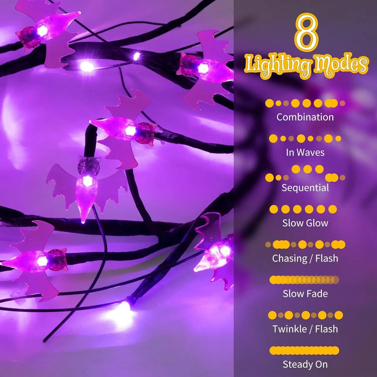 Halloween Willow Vine LED String Lights – Bat & Pumpkin Decor