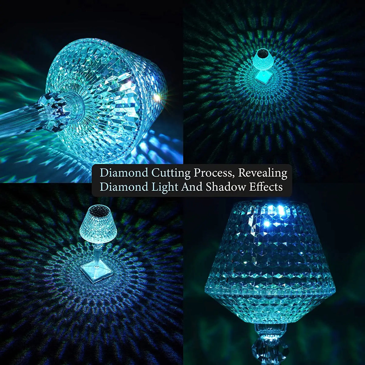 LED Diamond Crystal Table Lamp Touch Dimmable USB Rechargeable Night Light