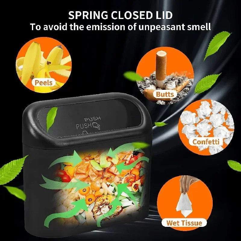 Mini Car Trash Can with Lid – Leak-Proof Pressing Storage Bucket & Bags