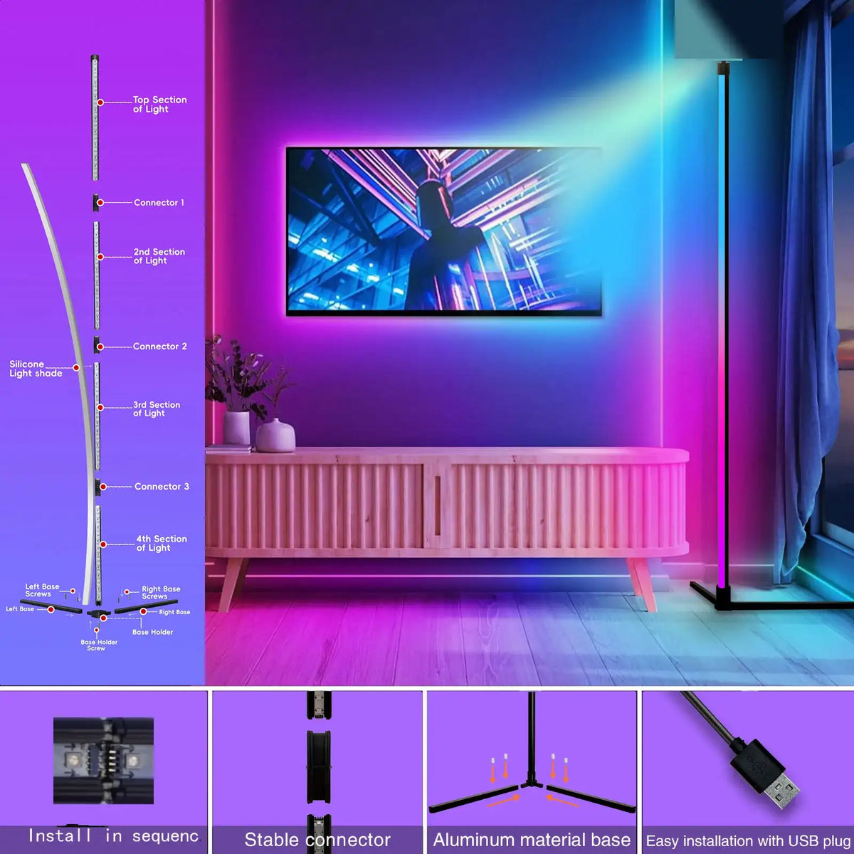 Smart Corner Floor Lamp - LED Light with App & Remote Control