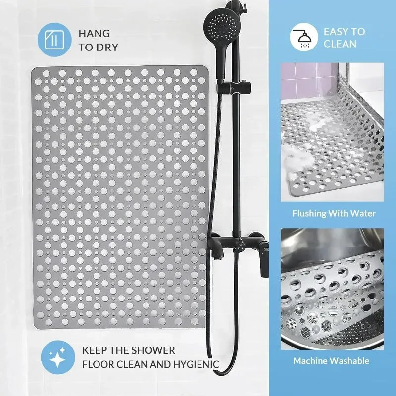 Non-Slip Square Bathroom Mat Suction Cup Shower Massage & Drainage Mat