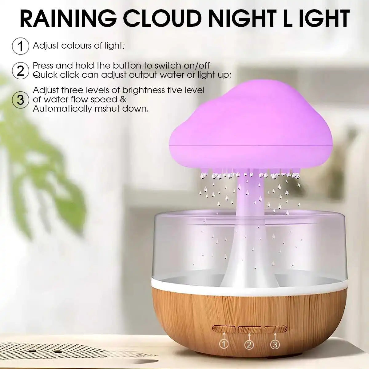 Rain Cloud Humidifier & Aroma Diffuser Mushroom Raindrop Atmosphere Lamp