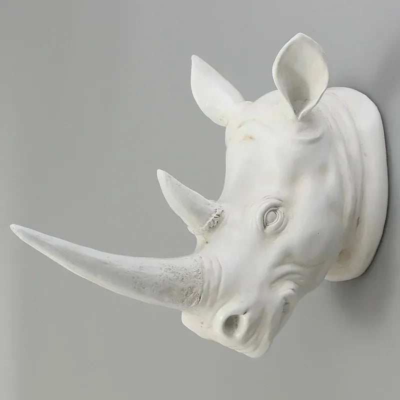 Rhino Head Wall Sculpture – Minimalist Resin Animal Decor