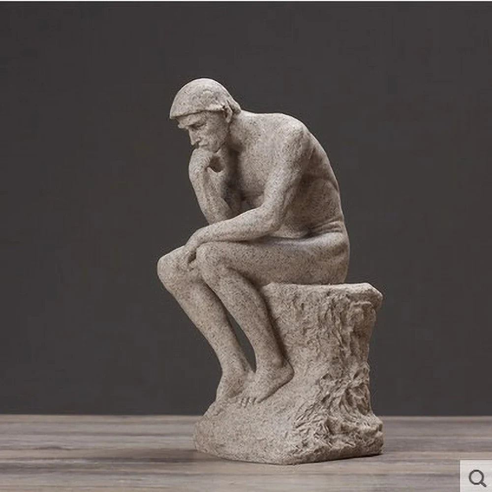 Nordic Thinker Sculpture – Resin Sandstone Finish Desk Decor