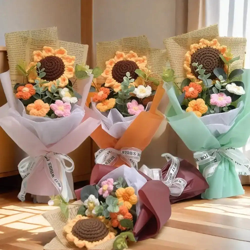 Handmade Crochet Sunflower & Daisy Bouquet - Everlasting Floral Gift