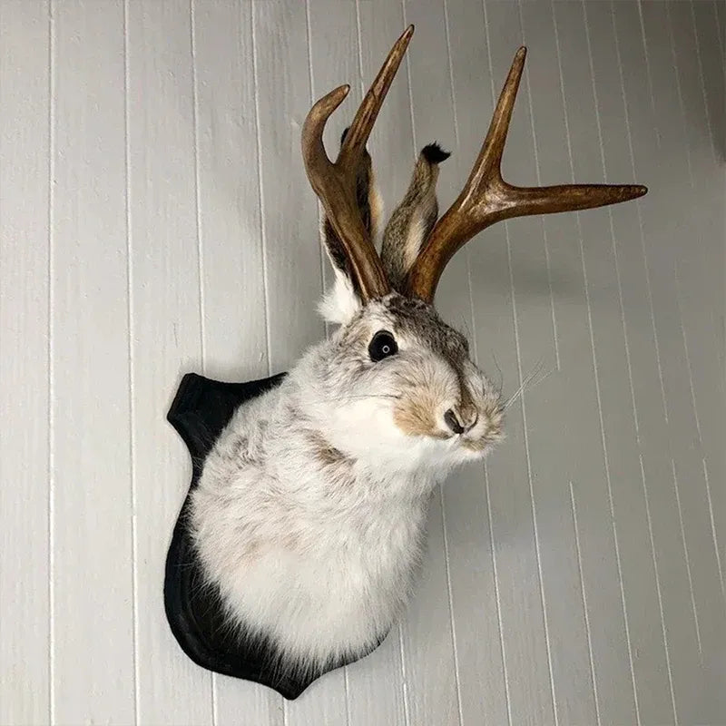 Jackalope Bunny Head Wall Mount – Rustic Antler Decor