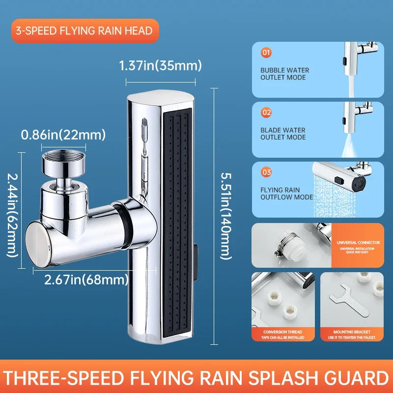 Waterfall Kitchen Faucet Sprayer Head 3-Mode Stream & Filter Nozzle