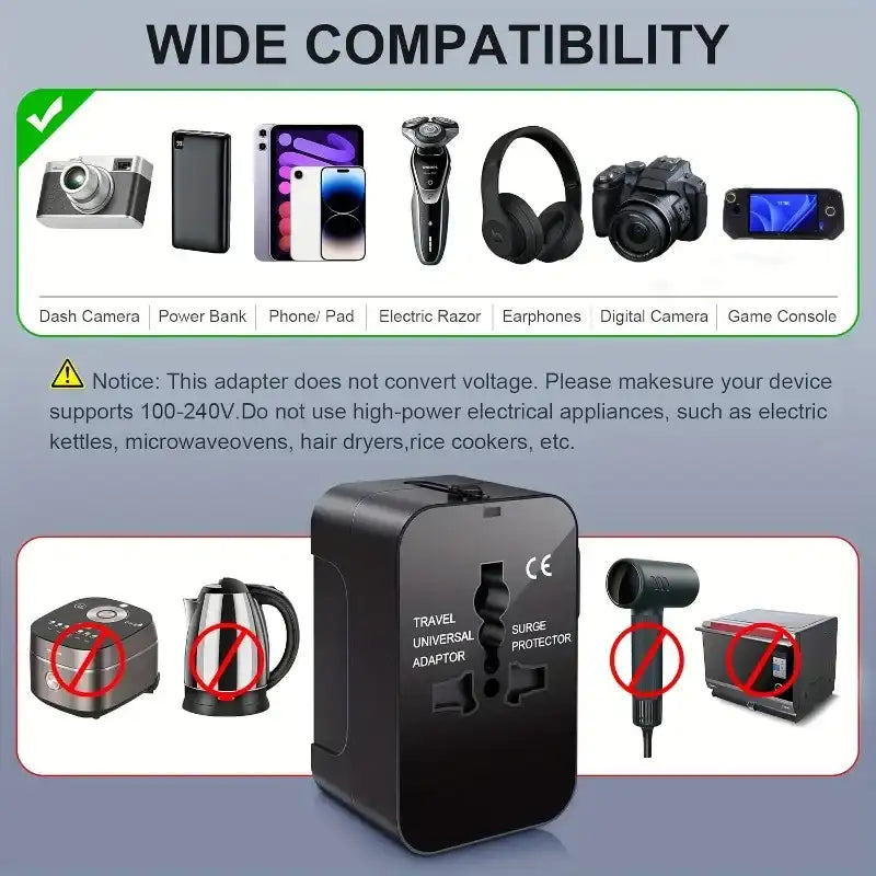 Universal Travel Adapter - Dual USB, Surge Protection