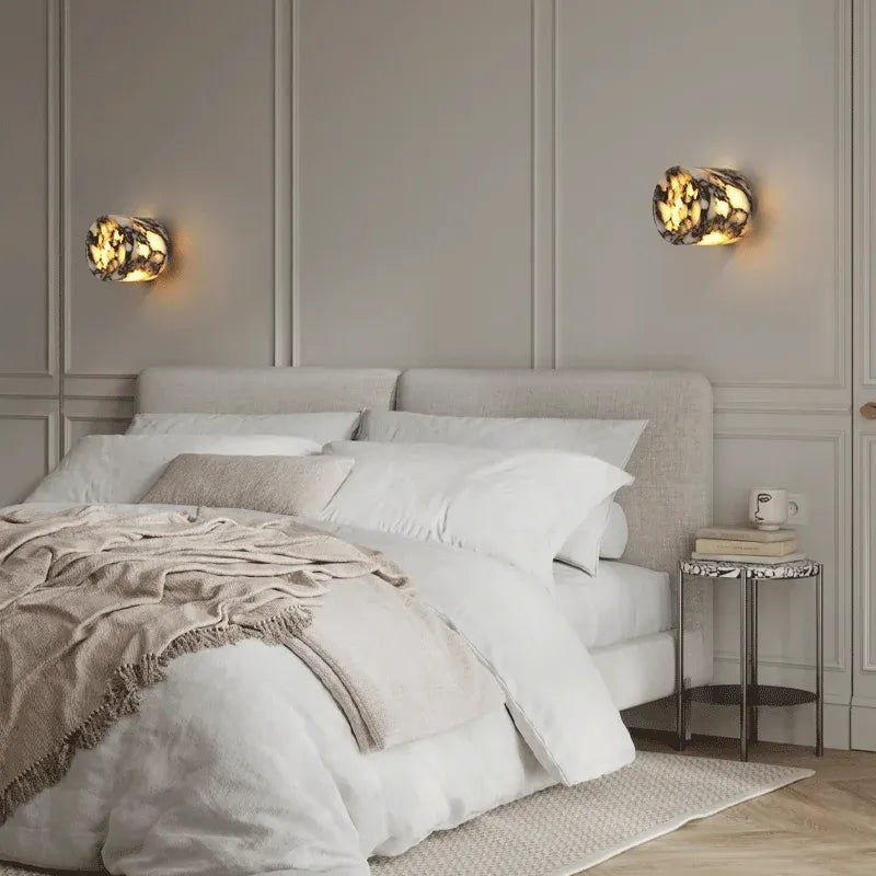 Marble Stone LED Wall Lamp – Luxury Cylindrical Sconce