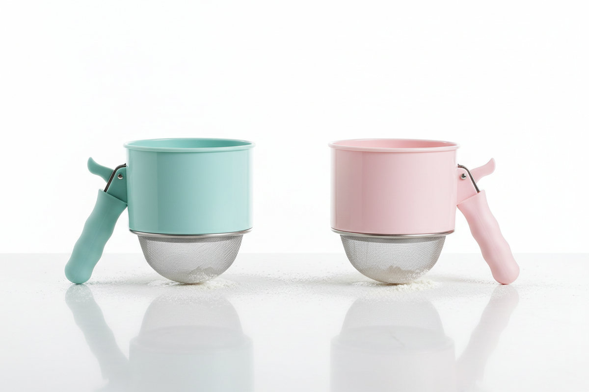 Ultra Flour Sifter – Fine Mesh, Squeeze Handle, Teal & Pink