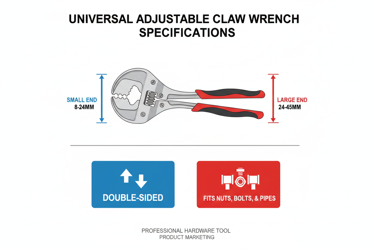 Universal Adjustable Claw Wrench – Double-Sided, 8–45mm