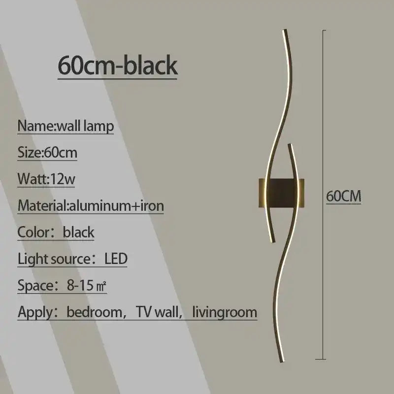 Modern Wave LED Wall Sconce - Double Curve Aluminum Black