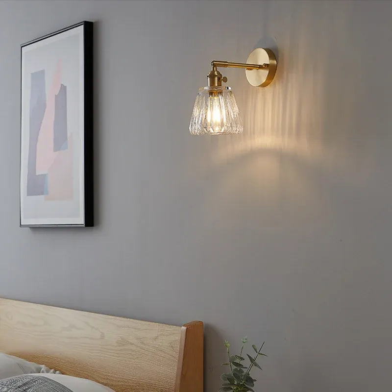 Nordic Brass Glass Wall Lamp – Retro Bedside Sconce