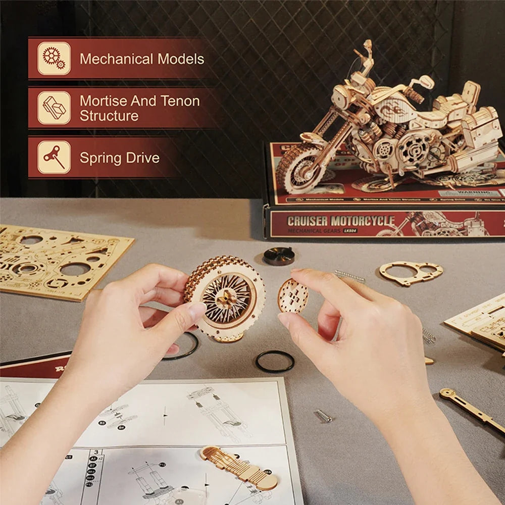Robotime Rokr 3D Wood Motorcycle Puzzle Mechanical Cruiser Model Kit