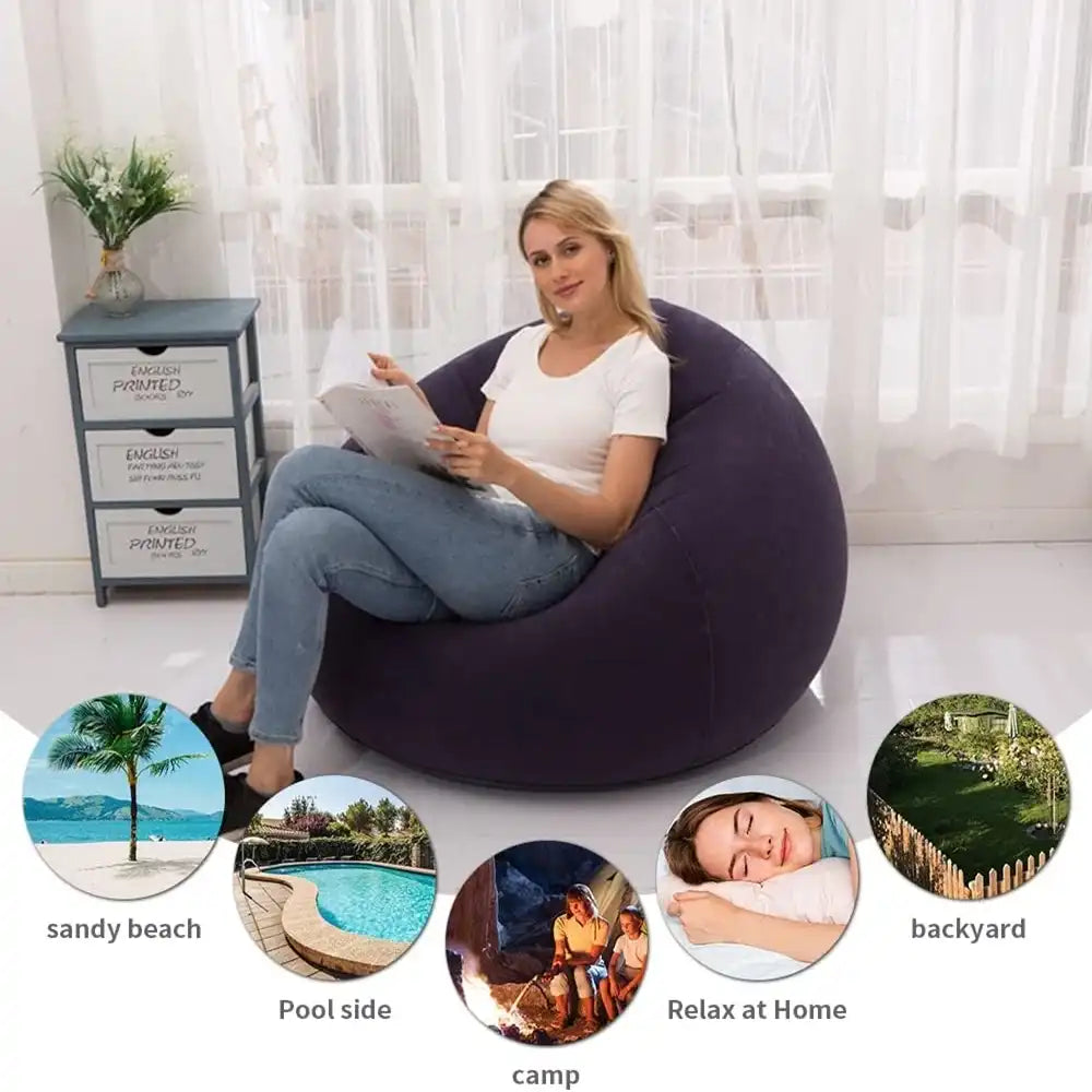 Flocked Inflatable Bean Bag Sofa Chair