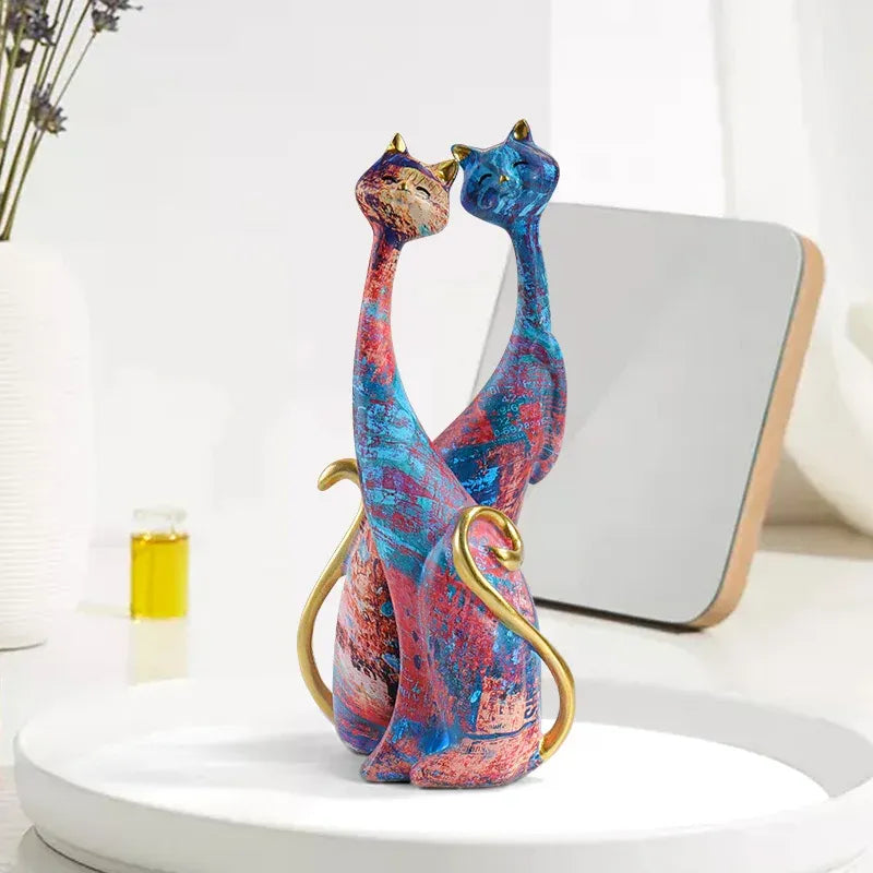 Nordic Cat Sculpture Set – Abstract Oil Paint Resin Figurines
