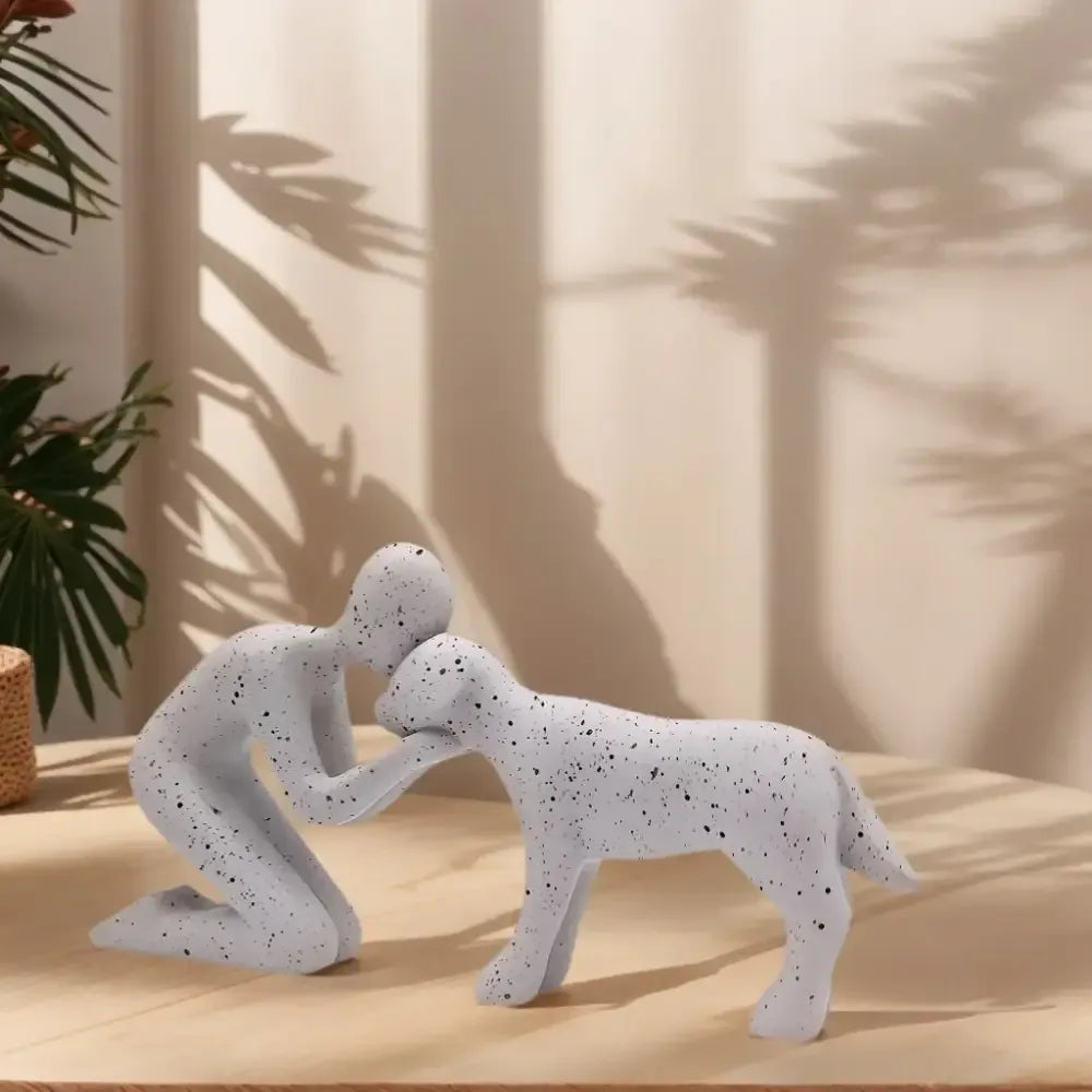 Creative Dog and Owner Resin Statue Pet Lover Home Decor Gift