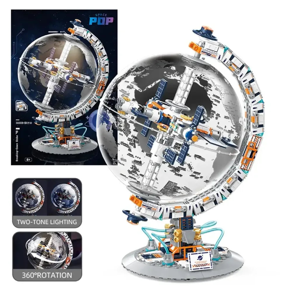 Transparent Globe Space Station Building Blocks High Tech Construction Brick Set