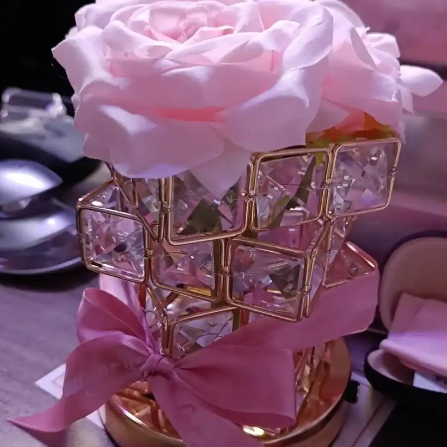 Rose Cube Crystal LED Atmosphere Table Lamp - Eternal Rose Nightlight Gift