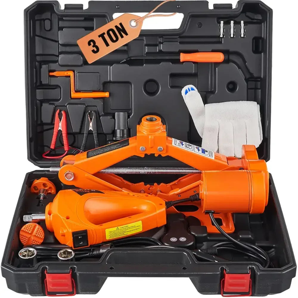 Electric Car Jack Kit 3T Scissor Jack with 12V Impact Wrench and Carrying Case