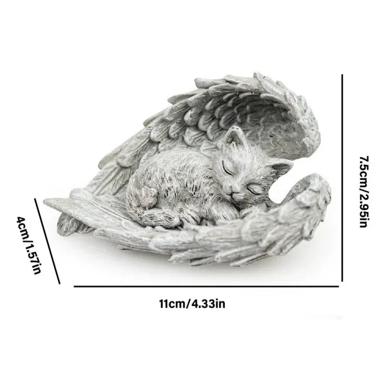 Pet Angel Memorial Statue - Dog & Cat Sleeping in Angel Wings Resin