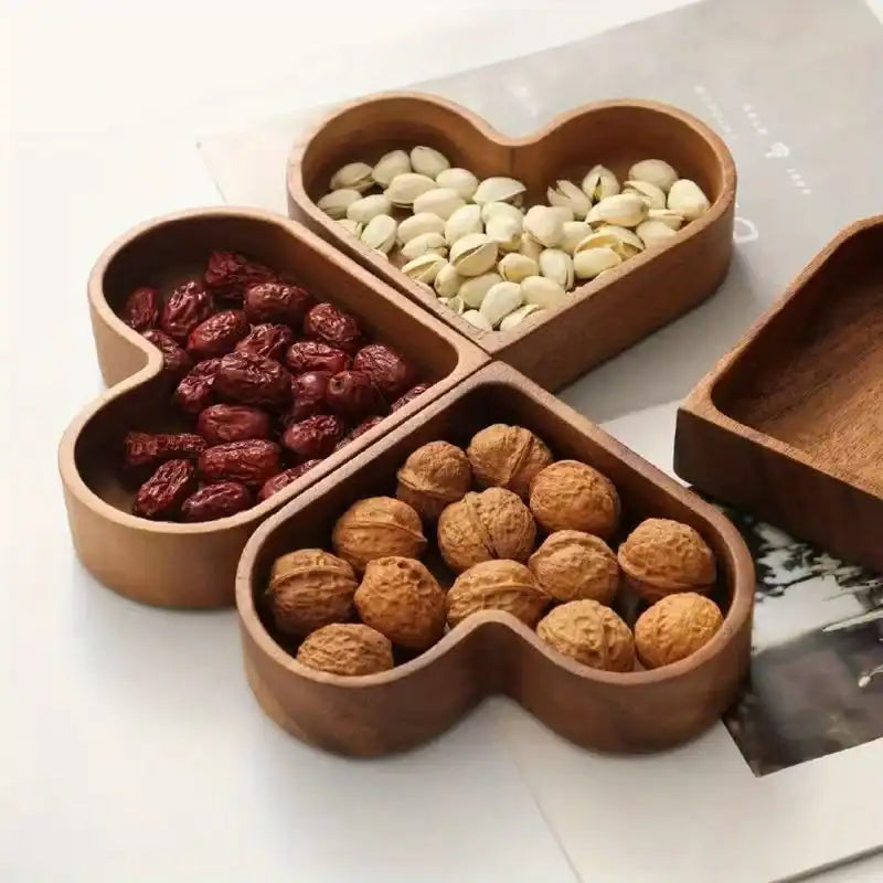 Heart Shaped Wooden Serving Tray - Walnut Dessert & Fruit Dish