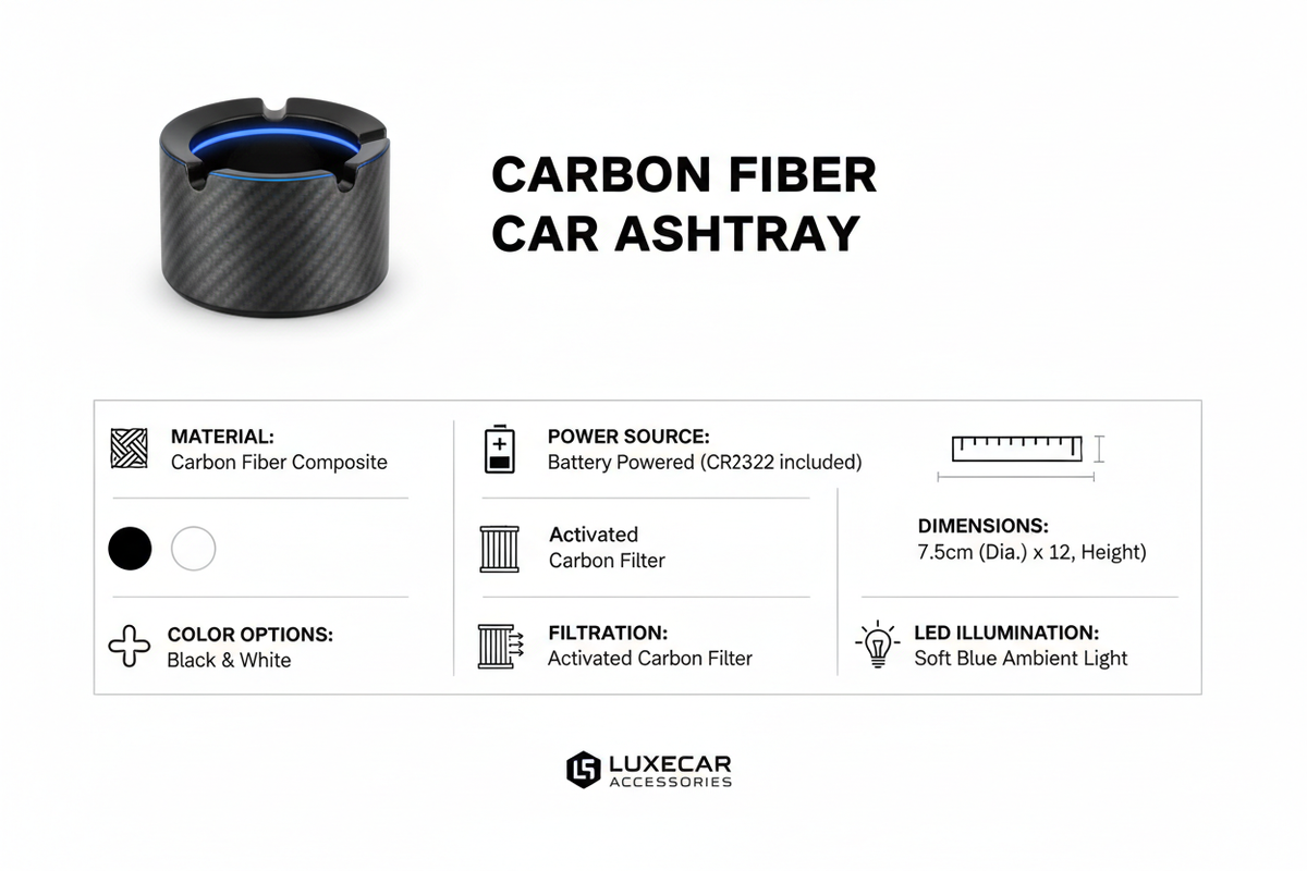 Universal Car Spark Tray – Carbon Fiber, LED, Smokeless