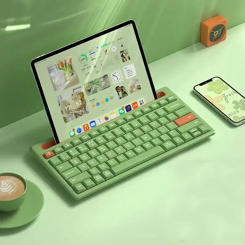 Wireless Bluetooth Keyboard with Built-In Phone & Tablet Stand