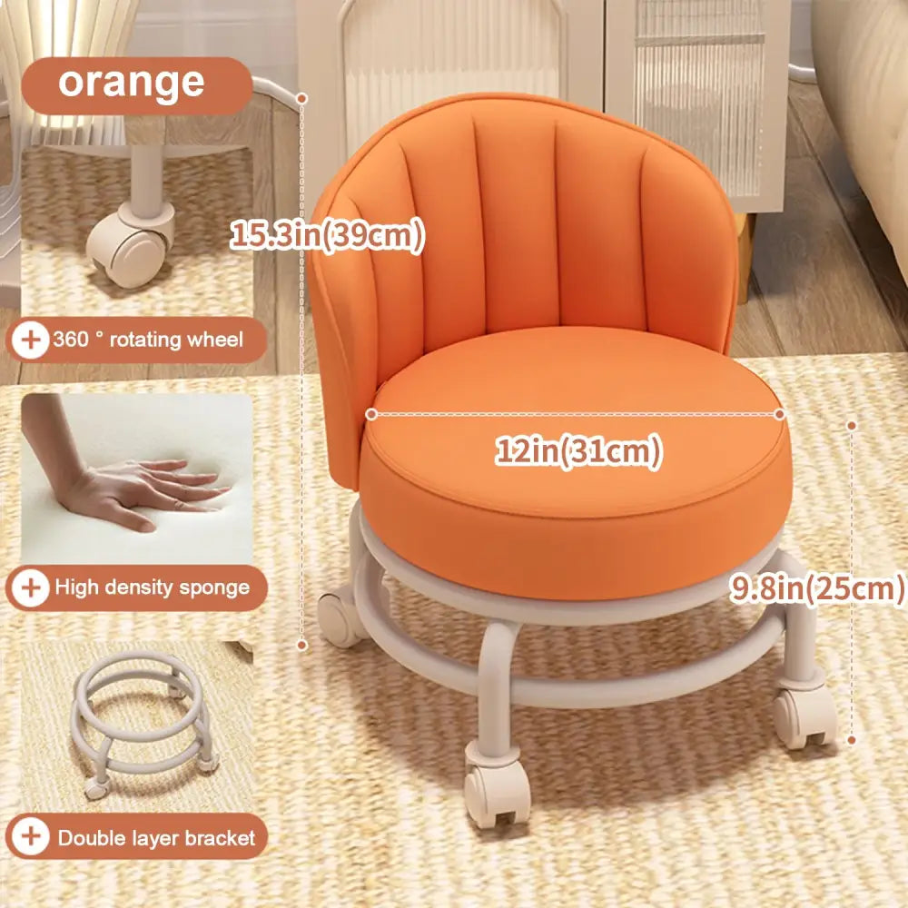 Low Mobile Roller Stool with Backrest 360° Swivel Small Stool Wheels