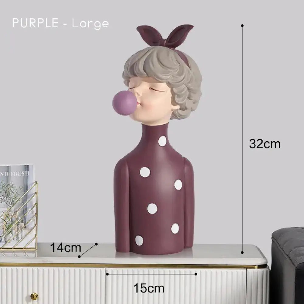 Modern Creative Blowing Bubble Gum Girl Statue Figurine