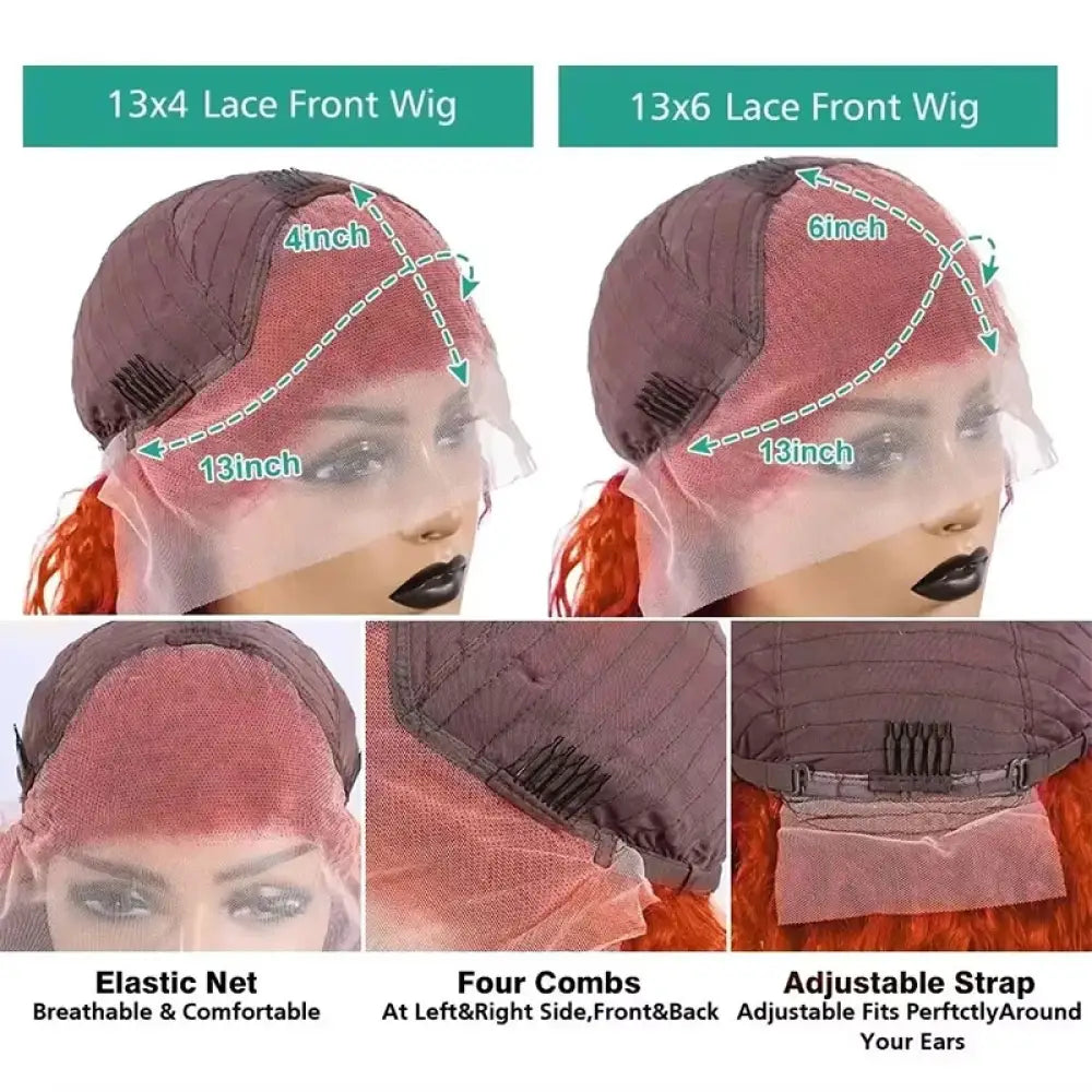 Orange Water Wave Human Hair Wig