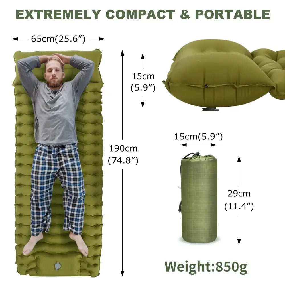 Outdoor Camping Inflatable Mattress with Built-in Pillow & Pump – Thick, Waterproof Sleeping Pad