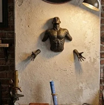 Climbing Man Wall Sculpture – 3D Resin Copper Wall Decor