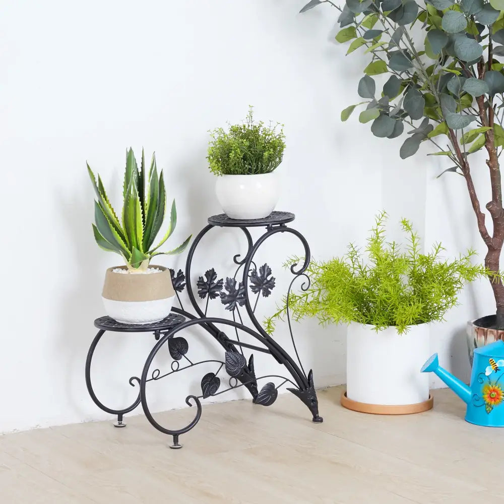 Set of 2 Metal Plant Stands 4-Tier Rustproof Flower Display Rack Indoor