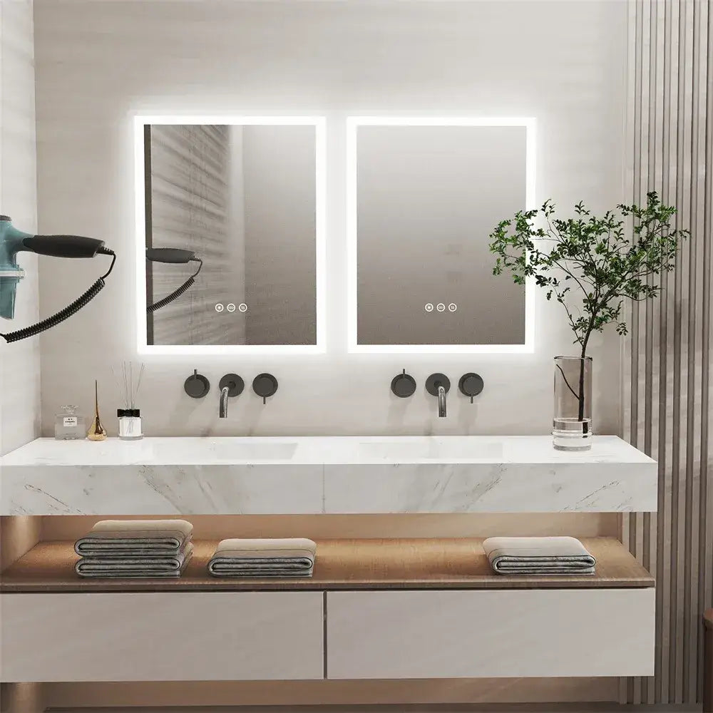 Square LED Backlit Bathroom Mirror | Dimmable, Anti-Fog & Touch Sensor Vanity Mirror