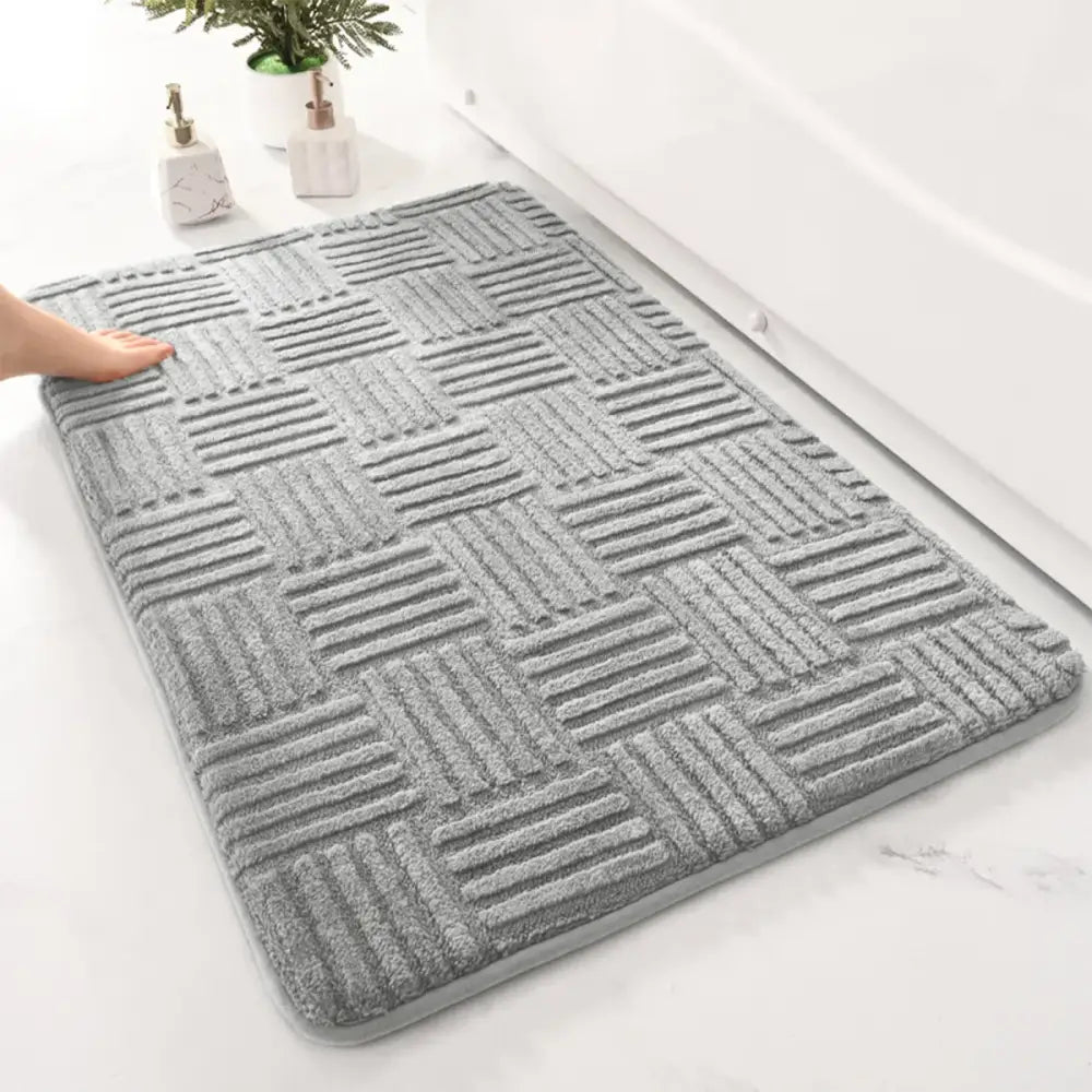 Thickened Striped Bath Mat – Cotton Velvet Non-Slip Absorbent Floor Mat