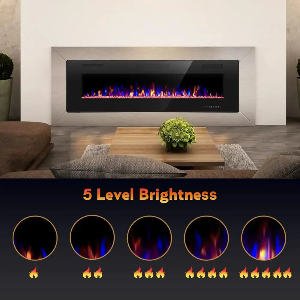 Ultra-Thin Wall Mounted Electric Fireplace - Dimmable & Remote/Touch Control Heater