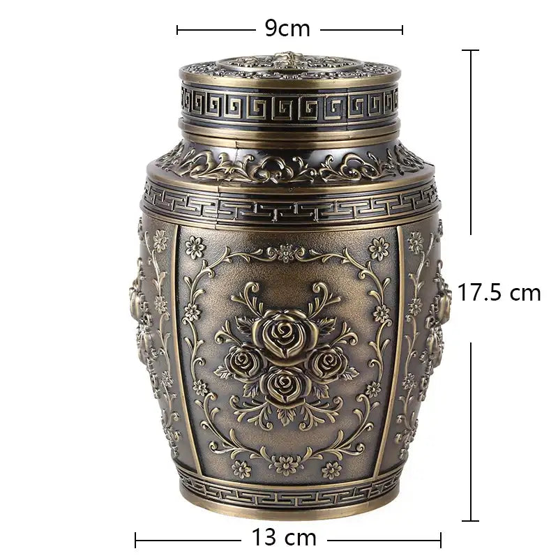 Embossed Rose Design Metal Cremation Urn