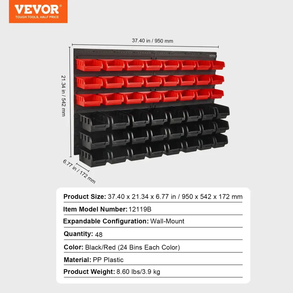 Wall-Mounted Storage Bin Rack Organizer – 30/48 Plastic Bins